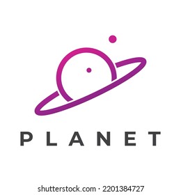 Space planet logo vector design surrounded by rings or orbits. For posters, business cards, space science.