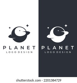 Space planet logo vector design surrounded by rings or orbits. For posters, business cards, space science.