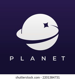 Space planet logo vector design surrounded by rings or orbits. For posters, business cards, space science.