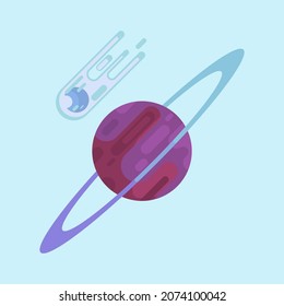 Ilustración vectorial del planeta espacial y de la mano del meteorito
