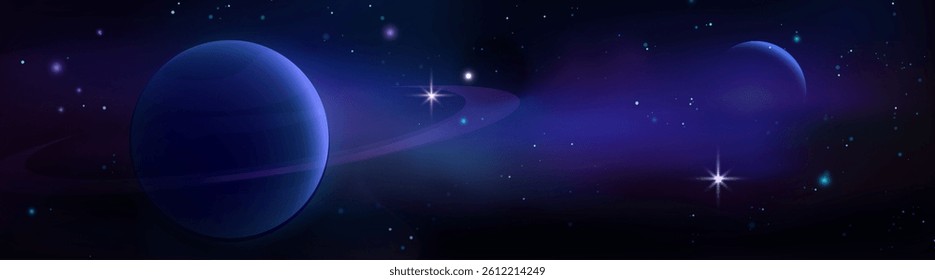 Space planet nebula background - deep cosmos scene with glowing celestial bodies, mysterious starlight, ethereal clouds and luminous comets. Astronomy intergalactic landscape. Universe exploration.