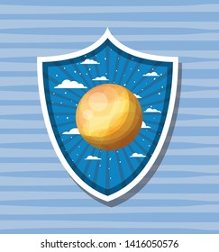 Space planet over striped label design vector illustration