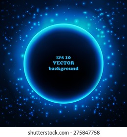 Space planet in the rays of light. Vector background.