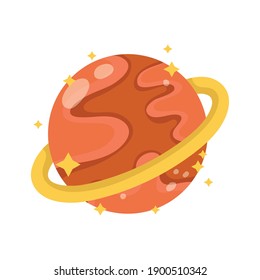 space planet saturn astronomy adventure explore cartoon vector illustration flat style