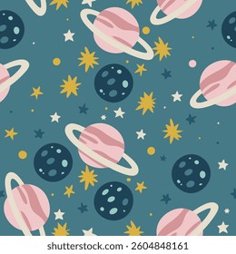 Space Planet Seamless Pattern with Stars