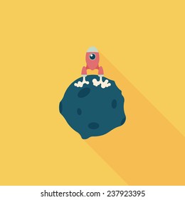 Space planet and space ship flat icon with long shadow,eps10