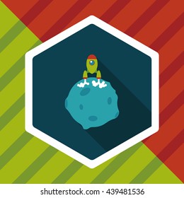 Space planet and space ship flat icon with long shadow,eps10