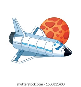 space planet and spaceship icon over white background, vector illustration