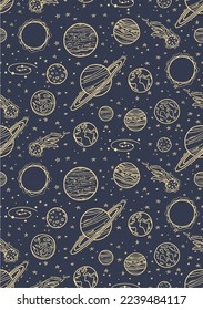 space planet stars cosmic design vector seamless pattern