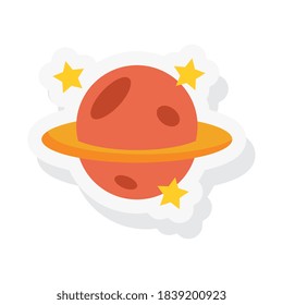 Space planet with stars sticker and flat style icon of futuristic and cosmos theme Vector illustration