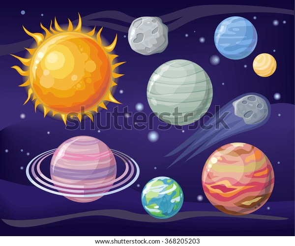 Space with planet sun and star design flat.\
Star and planet, outer space, galaxy and earth, space stars, planet\
in universe, sun in space, astronomy science, satellite earth, sun\
system illustration