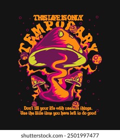Space and planet themed mushroom illustration design for t-shirt print , poster, streetwear, totebag and more printing