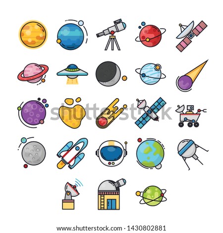 Space, planet and universe icon collection set with outline and modern style [[stock_photo]] © 
