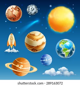 Space and planet, vector icon set
