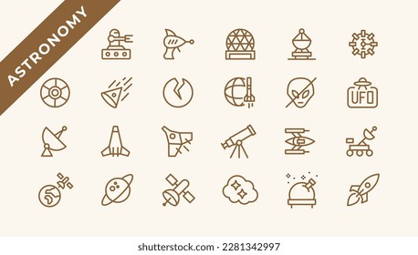 space and planet Vector Line Icons, thin line style.Contains such Icons as space, planet, alien, solar, astronaut, technology, space travels, stars, exploration And Other Elements