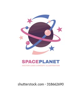 Space planet - vector logo template concept. Solar system abstract creative illustration. Galaxy sign. Design element.
