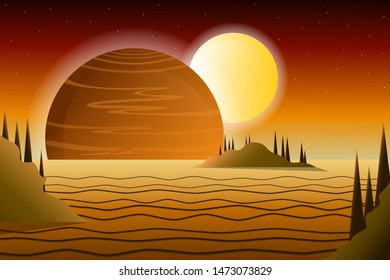 Space planet Venus sun stars vector illustration