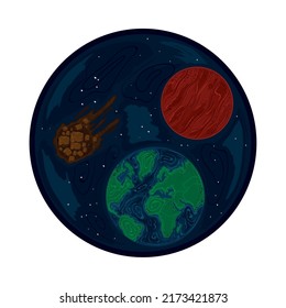 space planets and asteroid badge