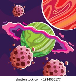planetas espaciales y galaxia asteroide ilustración vectorial de diseño abstracto