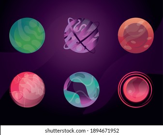 space planets astronomy solar system galaxy, icons set style vector illustration