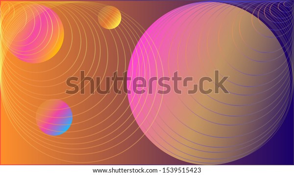 Space and planets background. Three\
multi-colored planets with stars and luminous lines in a dark\
space. Vector illustration. Cosmic sky with\
planets.