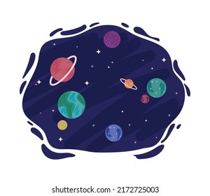 space planets galaxy icon flat isolated
