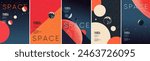 Space, planets and galaxy. Set of futuristic space posters featuring planets, cosmos, and abstract geometric shapes. Perfect for astronomy enthusiasts, science fiction themes, and modern wall art