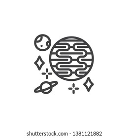 Space planets line icon. linear style sign for mobile concept and web design. Galaxy planets and stars outline vector icon. Symbol, logo illustration. Pixel perfect vector graphics