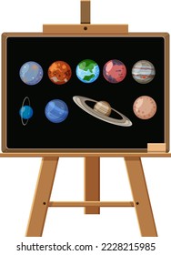 Space planets on blackboard illustration