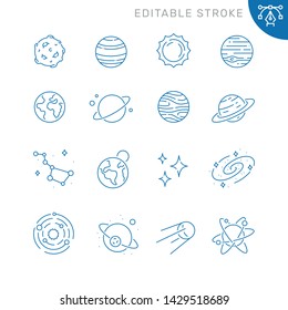 Space And Planets Related Icons. Editable Stroke. Thin Vector Icon Set