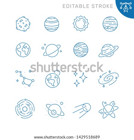 Space and planets related icons. Editable stroke. Thin vector icon set