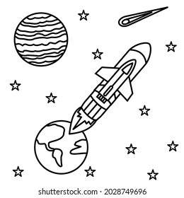 Space with planets, rockets, spaceships, constellations coloring book for adults vector illustration. Anti-stress for adult. Zentangle style. Black and white lines listen sun Lace pattern nature