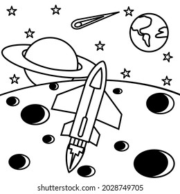 Space with planets, rockets, spaceships, constellations coloring book for adults vector illustration. Anti-stress for adult. Zentangle style. Black and white lines listen sun Lace pattern nature