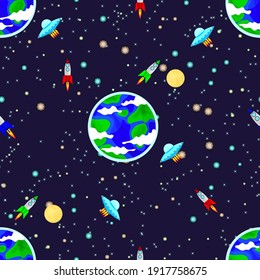 space, planets, rockets, UFO, vector illustration