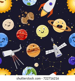 Space planets solar system astrology seamless pattern background vector illustration