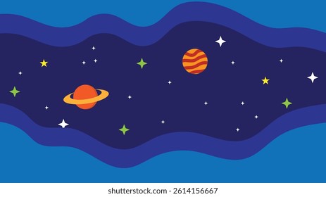 Space Planets and Stars Background Flat Style. Science and world around us vector art, illustration for children