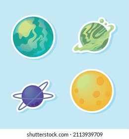 space planets stickers icons set