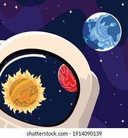 planetas espaciales casco solar asteroide astronomía galaxia ilustración vectorial