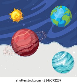 space planets and sun scene