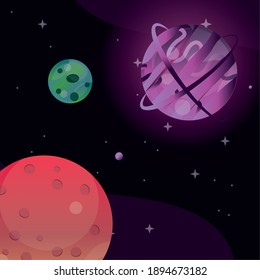 Space planets in the universe cosmos, cartoon background vector illustration