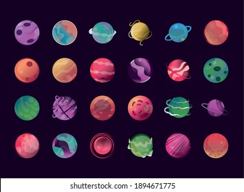 space planets universe exploration solar system galaxy, icons set style vector illustration