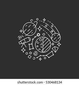 Space, planets, universe logo template. Line style