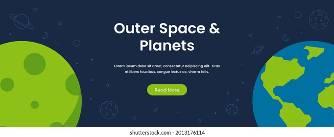 Space and planets vector illustration banner concept in flat style. Suitable for web banners, social media, postcard, presentation and many more.