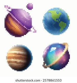 Space planets vector pixel art