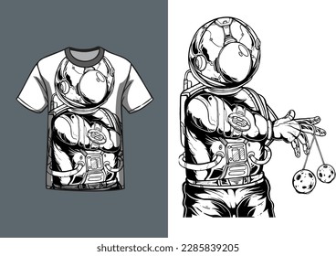 Space Playtime: Astronauts Having Fun with Clackers Toy on Their Shirts