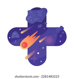 Signo Space Plus con ilustración de vector Comet y Starry Sky