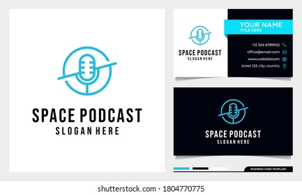 Diseño de logotipo de podcast espacial con plantilla de tarjeta de visita