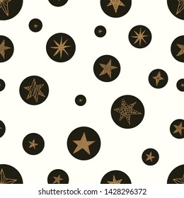 Space polka dots with stars.Seamless vector pattern. Seamless pattern can be used for wallpaper, pattern fills, web page background, surface textures.