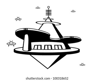 Space Port - Retro Clipart Illustration