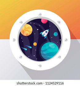 Space Porthole. Vector Illustration. Universe.